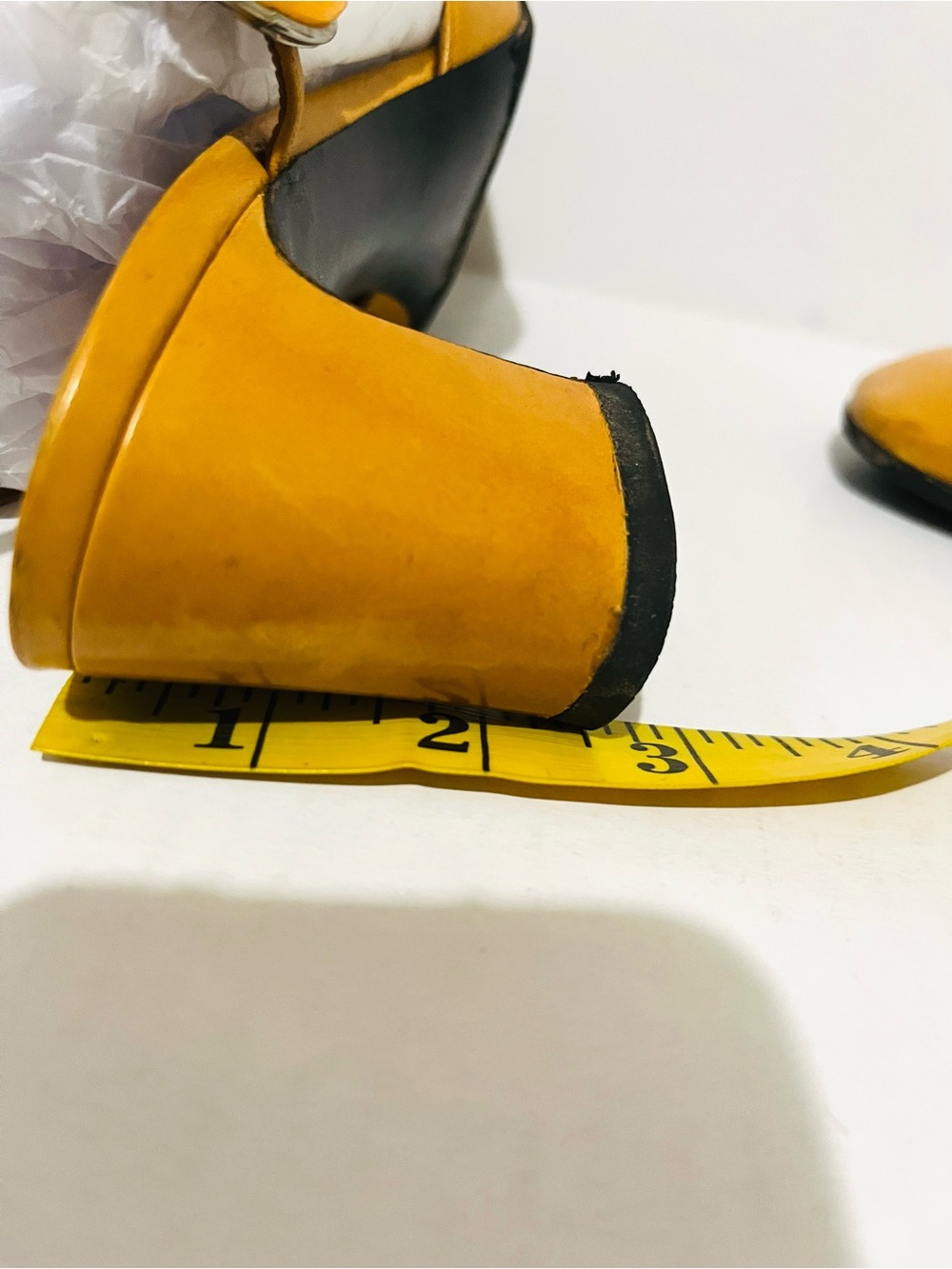 Vintage Christian Dior Souliers 1960s Mod yellow Patent Slingback Block Heel, - Picture 8 of 8
